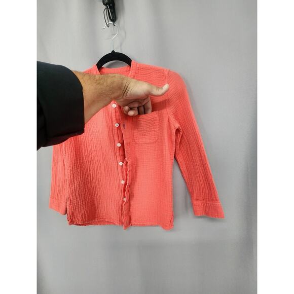 Mini Boden Shirt Youth 8-9Y Pink Cotton Gauze Long Sleeve Henley Crinkle Pocket - Picture 3 of 10